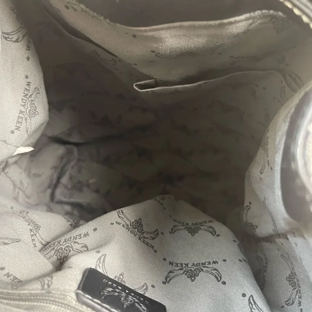 Wendy Keen Synthetic black and gray logo Backpack drawstring top closure.